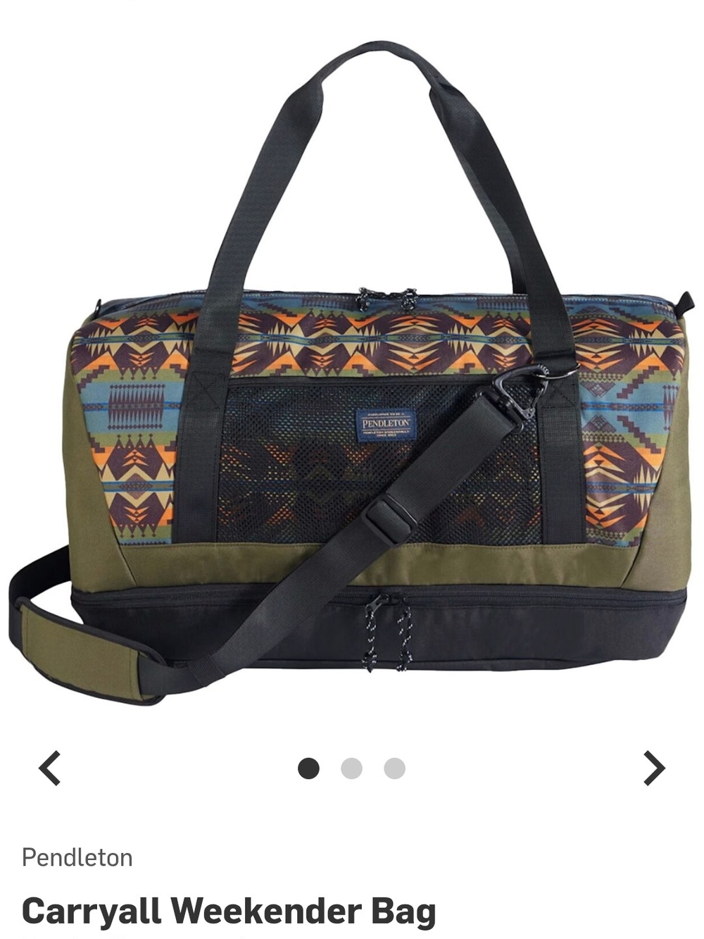 Pendleton Olive & Multicolor Tribal Carryall Weekender